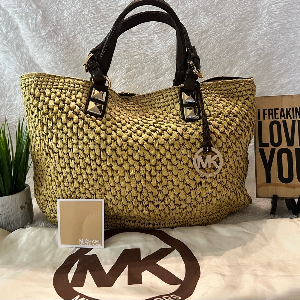 Michael Kors Tan and Brown Shoulder Bag with Signature Charm